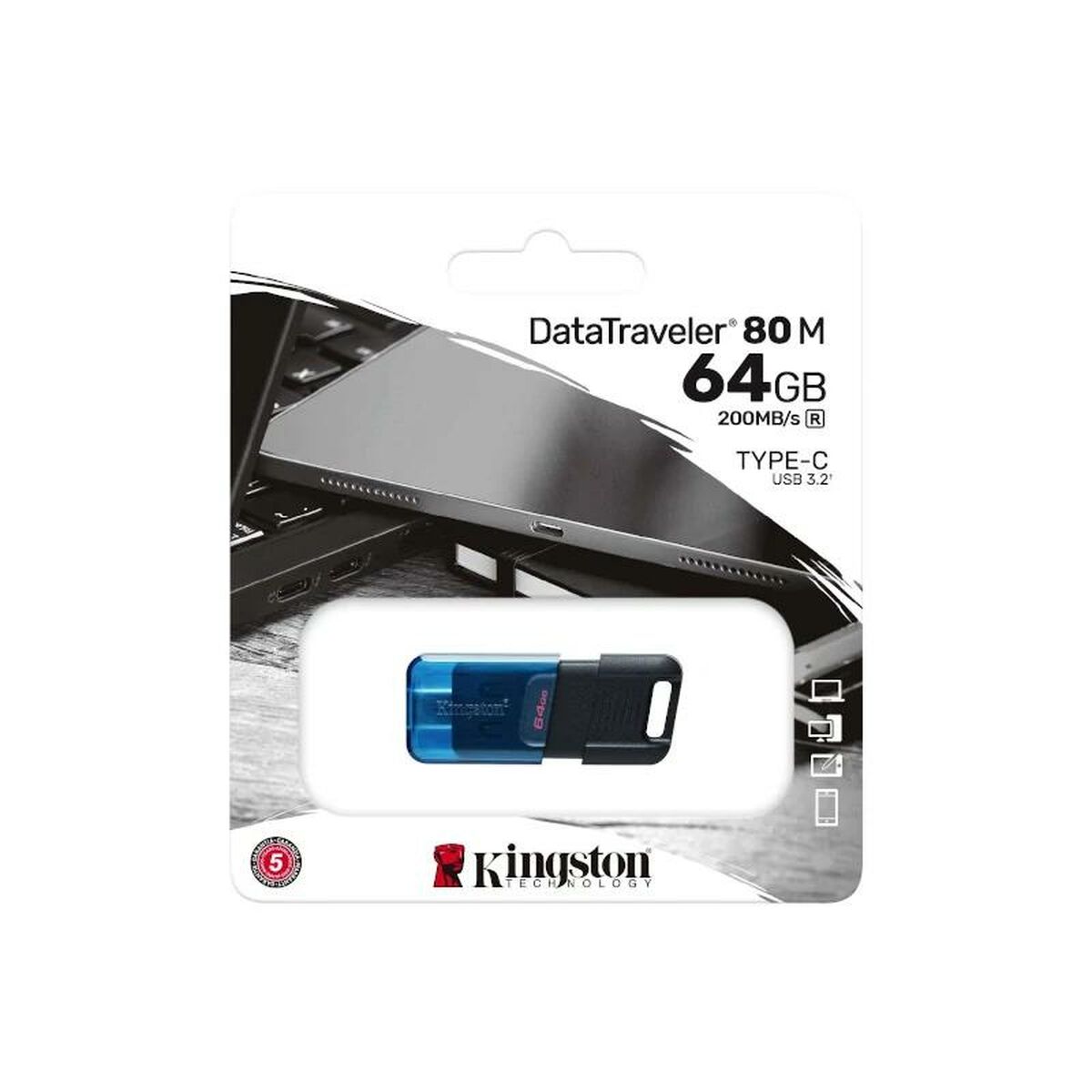 Memoria USB Kingston Technology DataTraveler 80 Azul Negro 64 GB