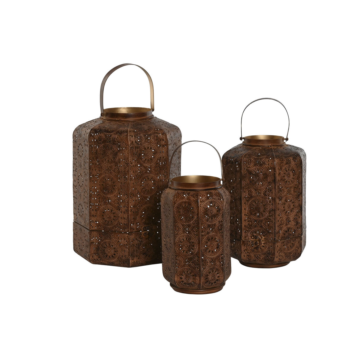 Set de Portavelas Home ESPRIT Marrón Dorado Metal 26 x 26 x 38,5 cm