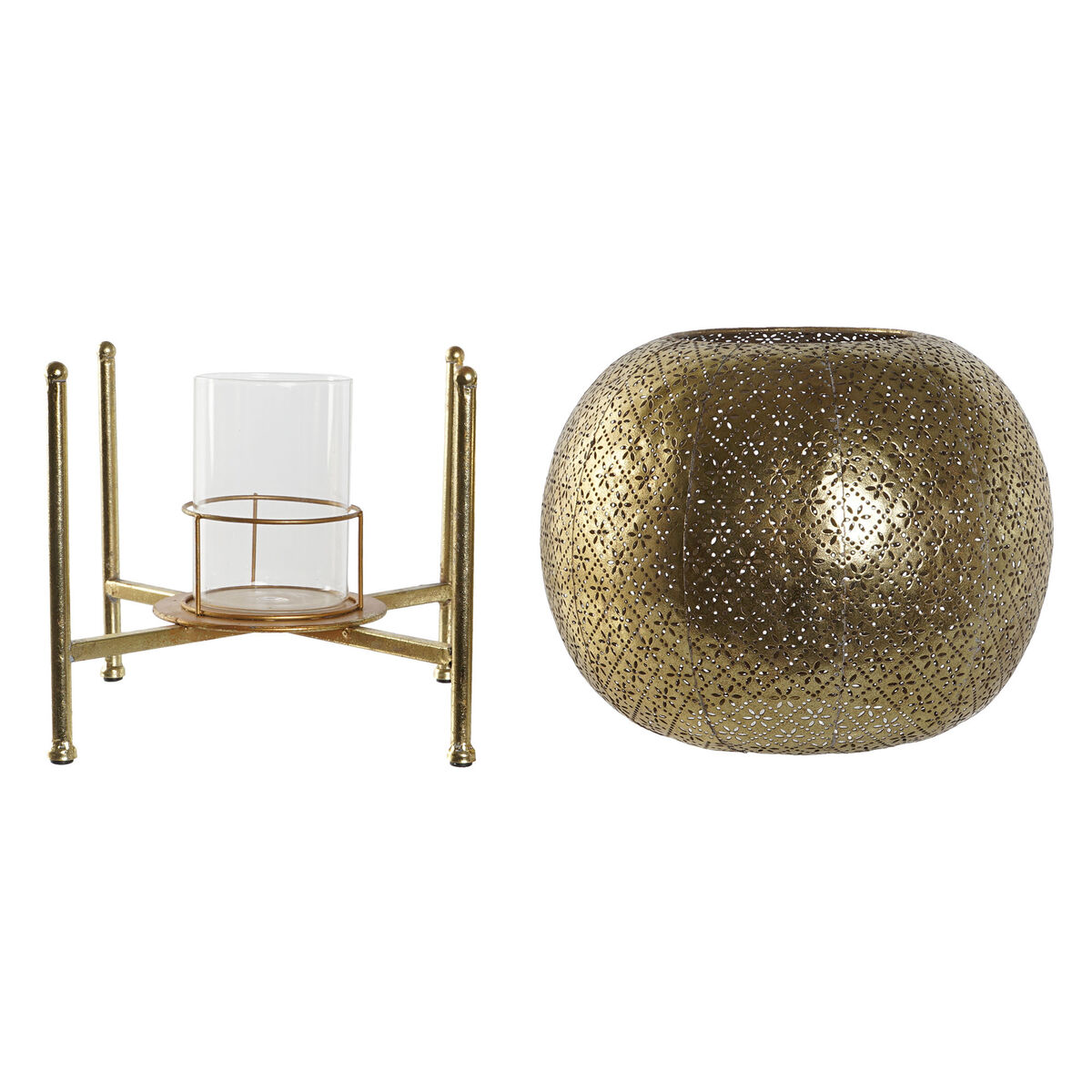 Portavelas Home ESPRIT Dorado Metal Cristal 29 x 29 x 26,5 cm