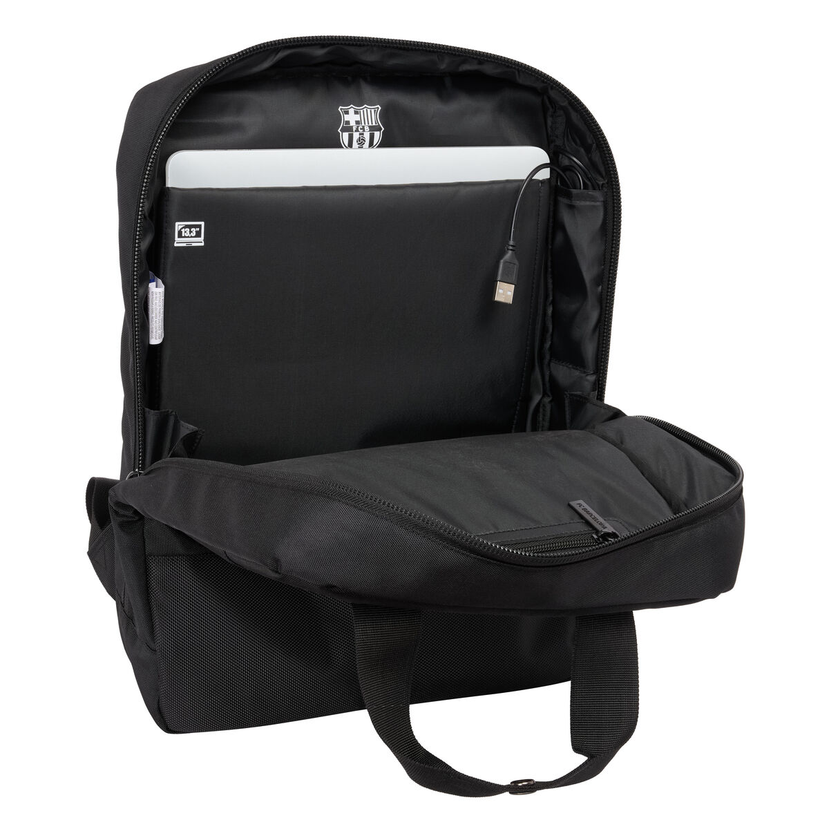 Mochila para Portátil F.C. Barcelona Premium Negro 29 x 39 x 11 cm 13,3"