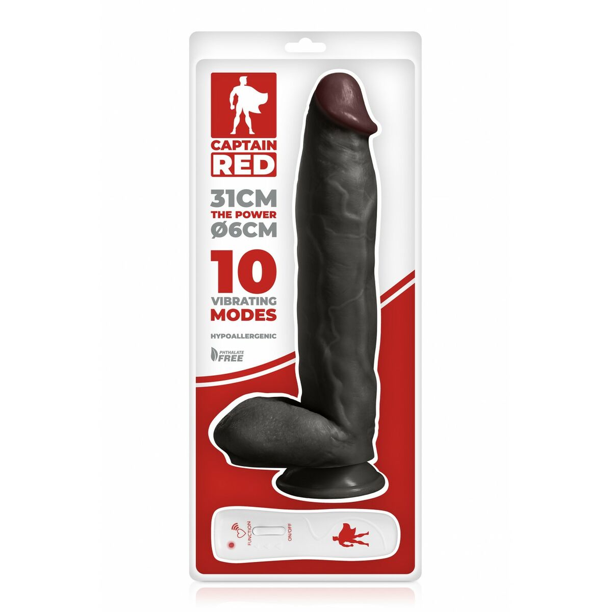 Vibrador realista Captain Red Negro 31 cm