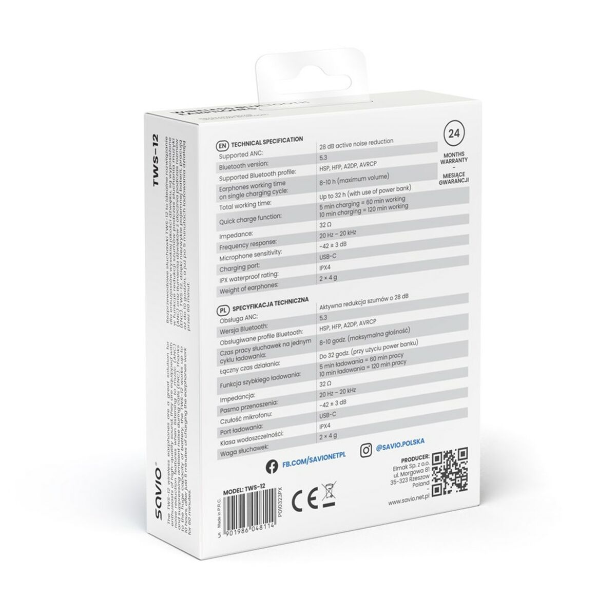 Auriculares in Ear Bluetooth Savio TWS-12 Negro