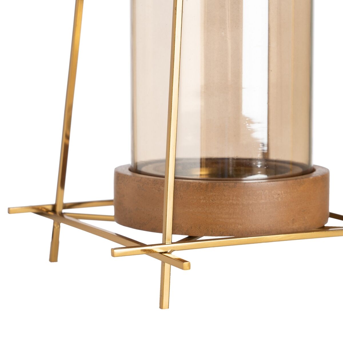 Portavelas Marrón Dorado Madera Cristal Acero 20 x 20 x 23 cm