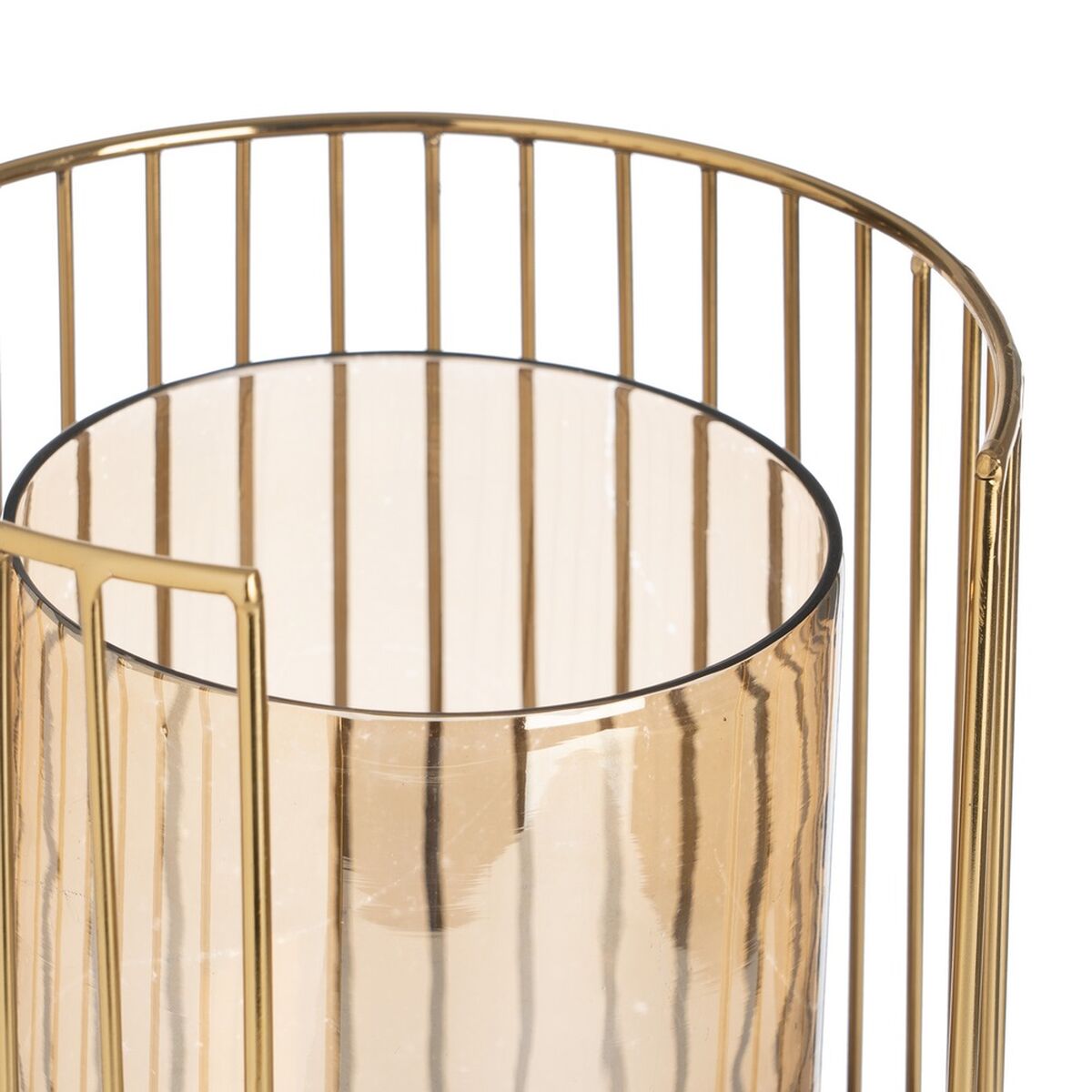 Portavelas Marrón Dorado Madera Cristal Acero 18 x 18 x 25 cm