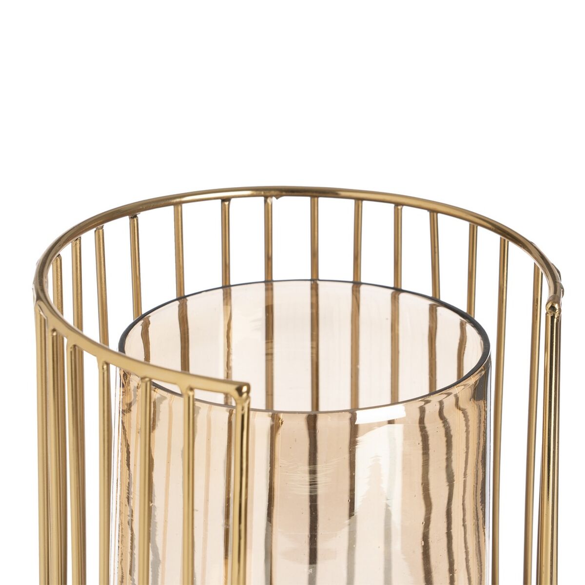 Portavelas Marrón Dorado Madera Cristal Acero 15 x 15 x 23 cm