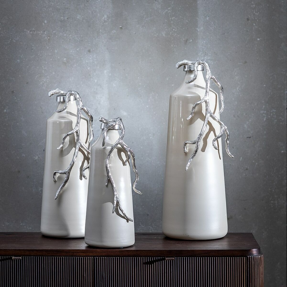 Botella decorativa Beige Plateado 15 x 11 x 37 cm Decorativa