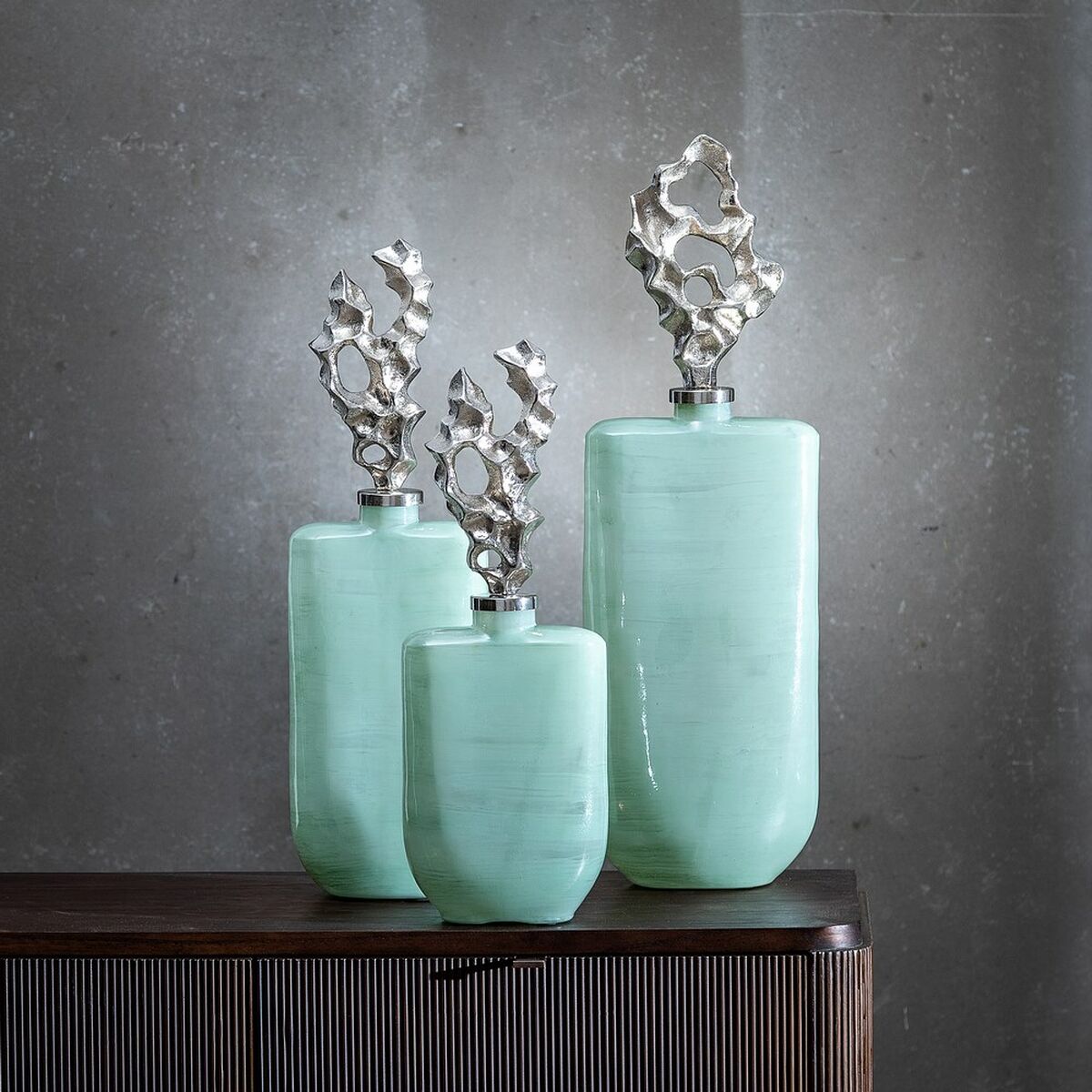 Botella decorativa Verde Plateado 16 x 9 x 54 cm Decorativa