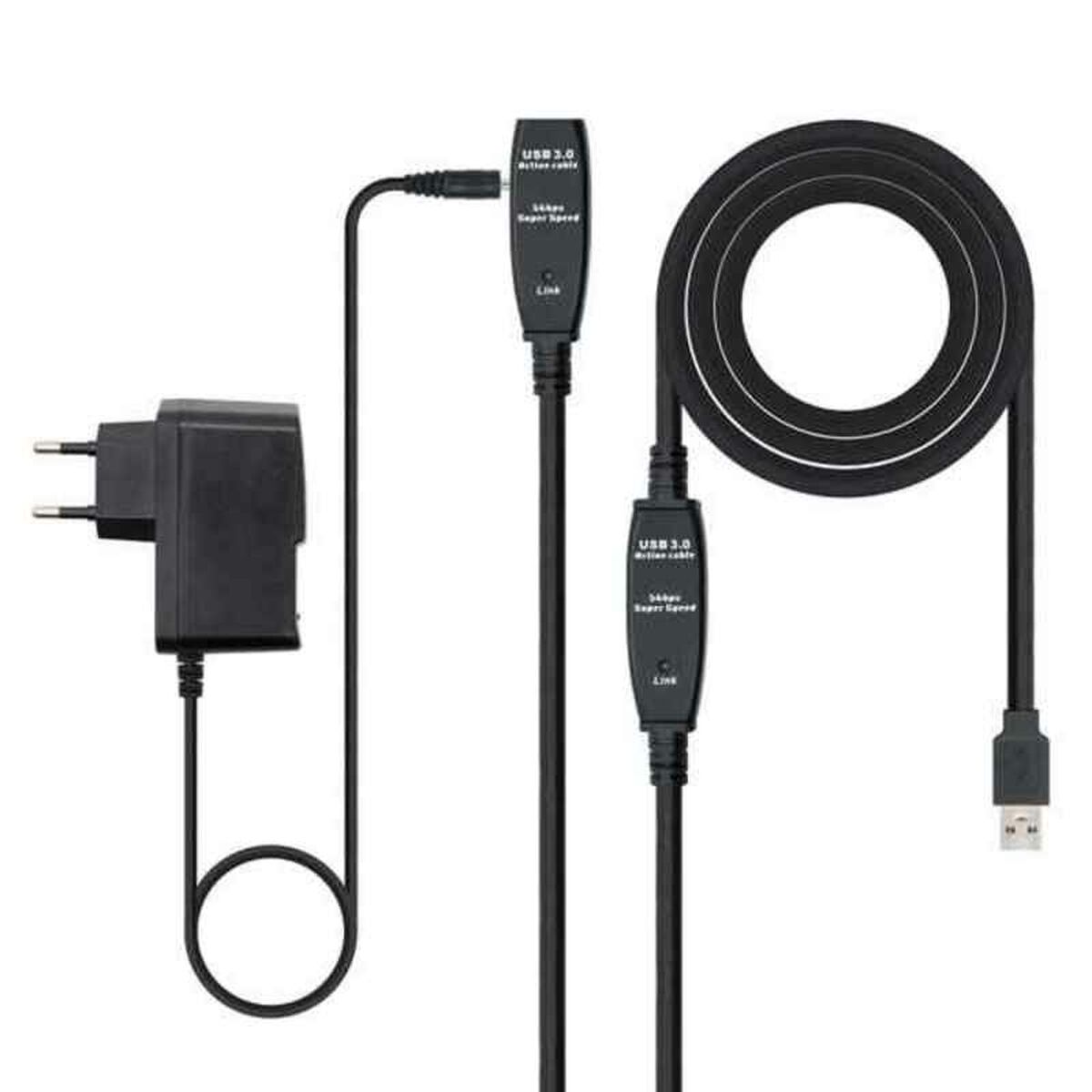 Cable Alargador USB NANOCABLE 10.01.0313 Negro 15 m 5 Gbps