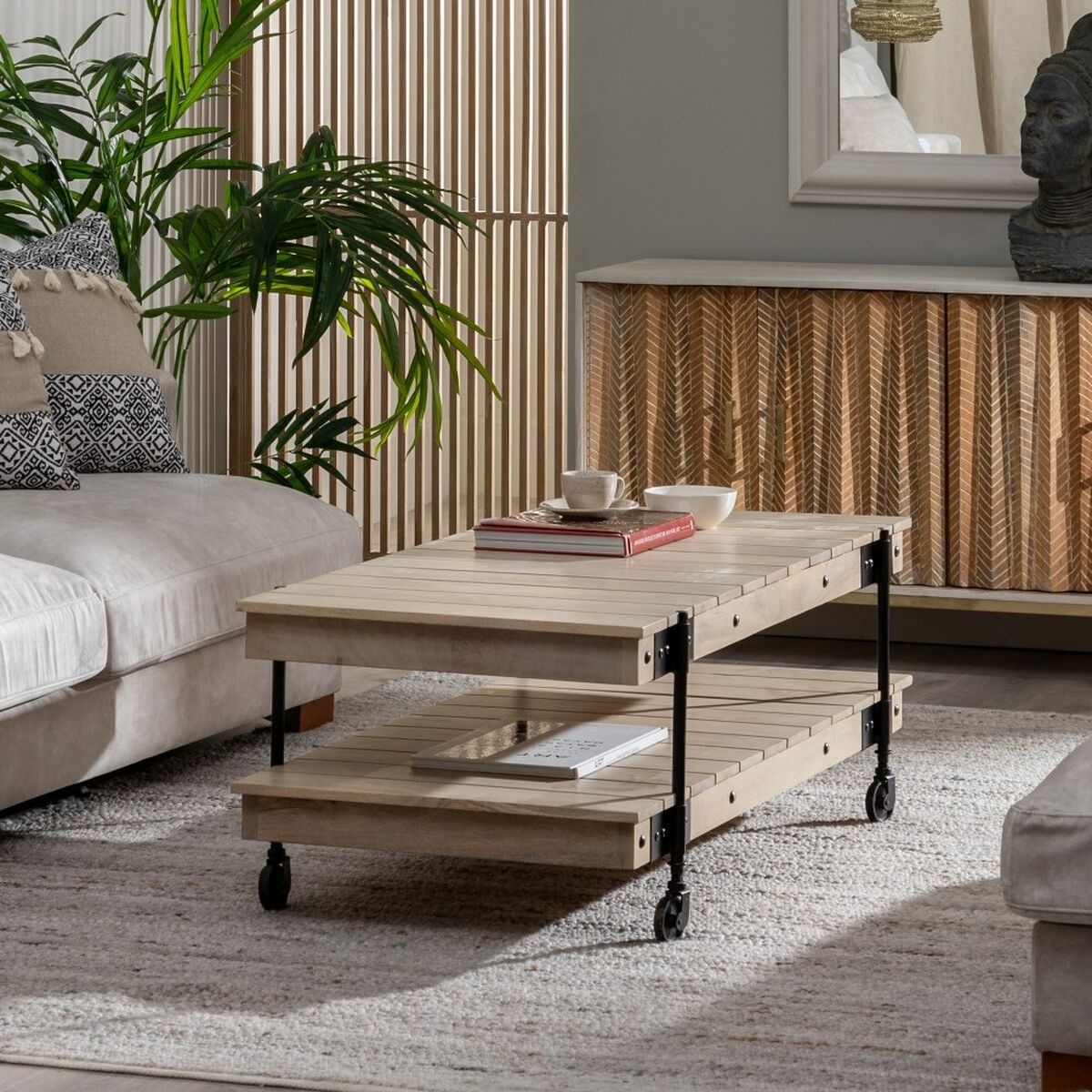 Mesa de Centro Negro Natural 130 x 64 x 48 cm