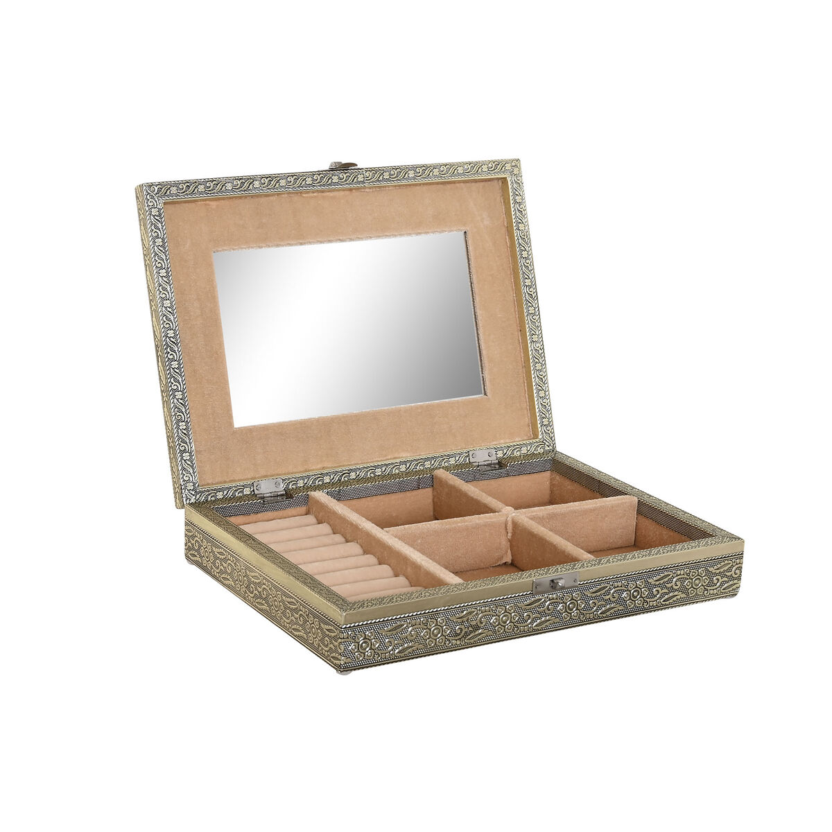 Caja-Joyero Home ESPRIT Blanco Champán Madera Aluminio 27,5 x 20 x 5,4 cm