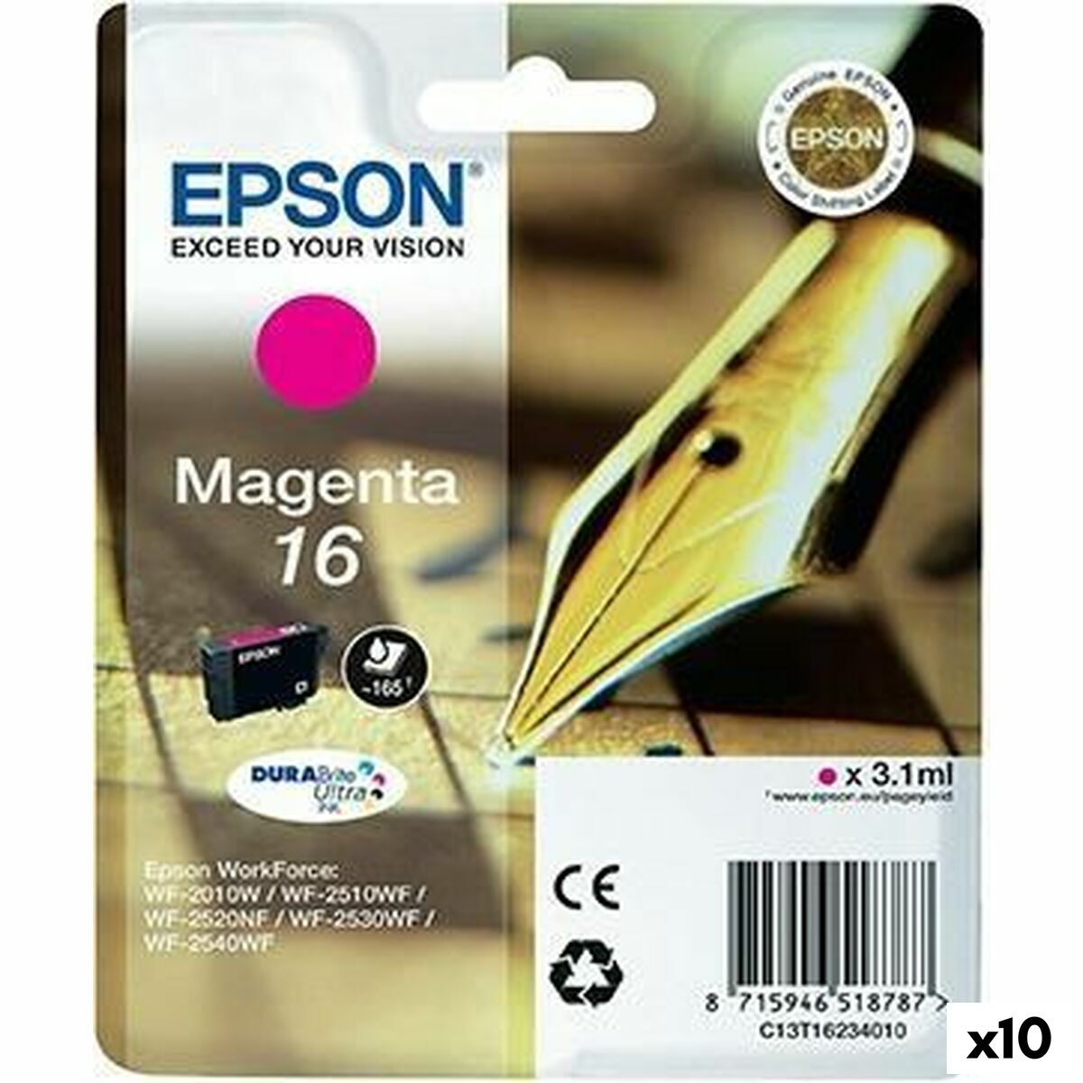 Cartucho de Tinta Original Epson DURABRITE ULTRA INK - Nº 16 Magenta (10 Unidades)