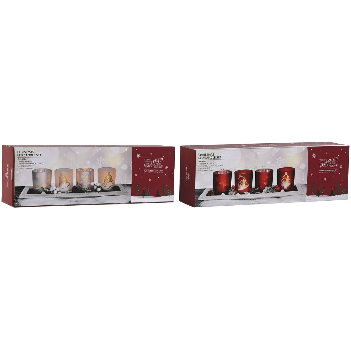 Portavelas Navideño Home ESPRIT Blanco Rojo 40 X 9 X 13,5 cm (5 Piezas) (2 Unidades)