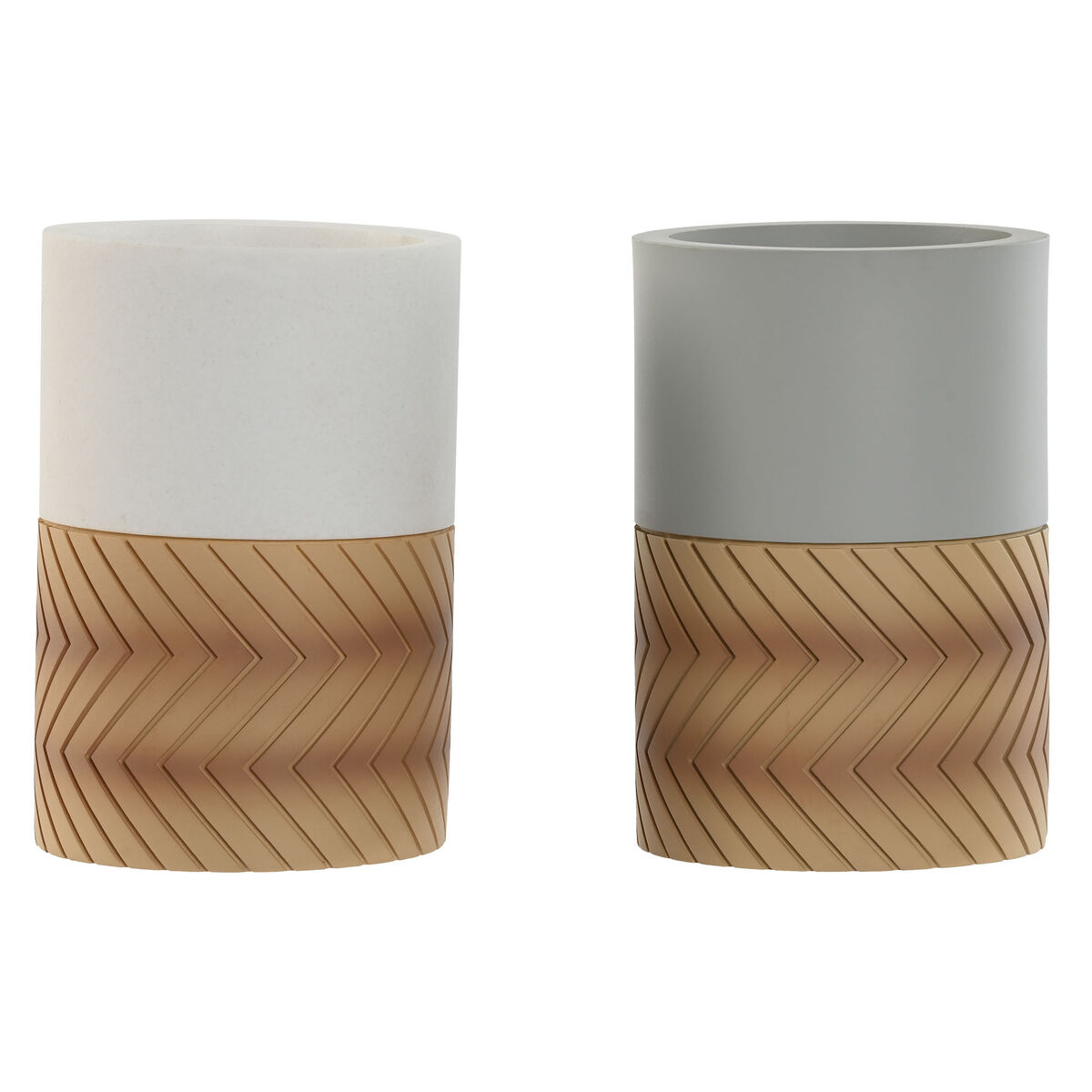 Vaso Home ESPRIT Blanco Gris Natural Resina 7 x 7 x 10,5 cm (2 Unidades)