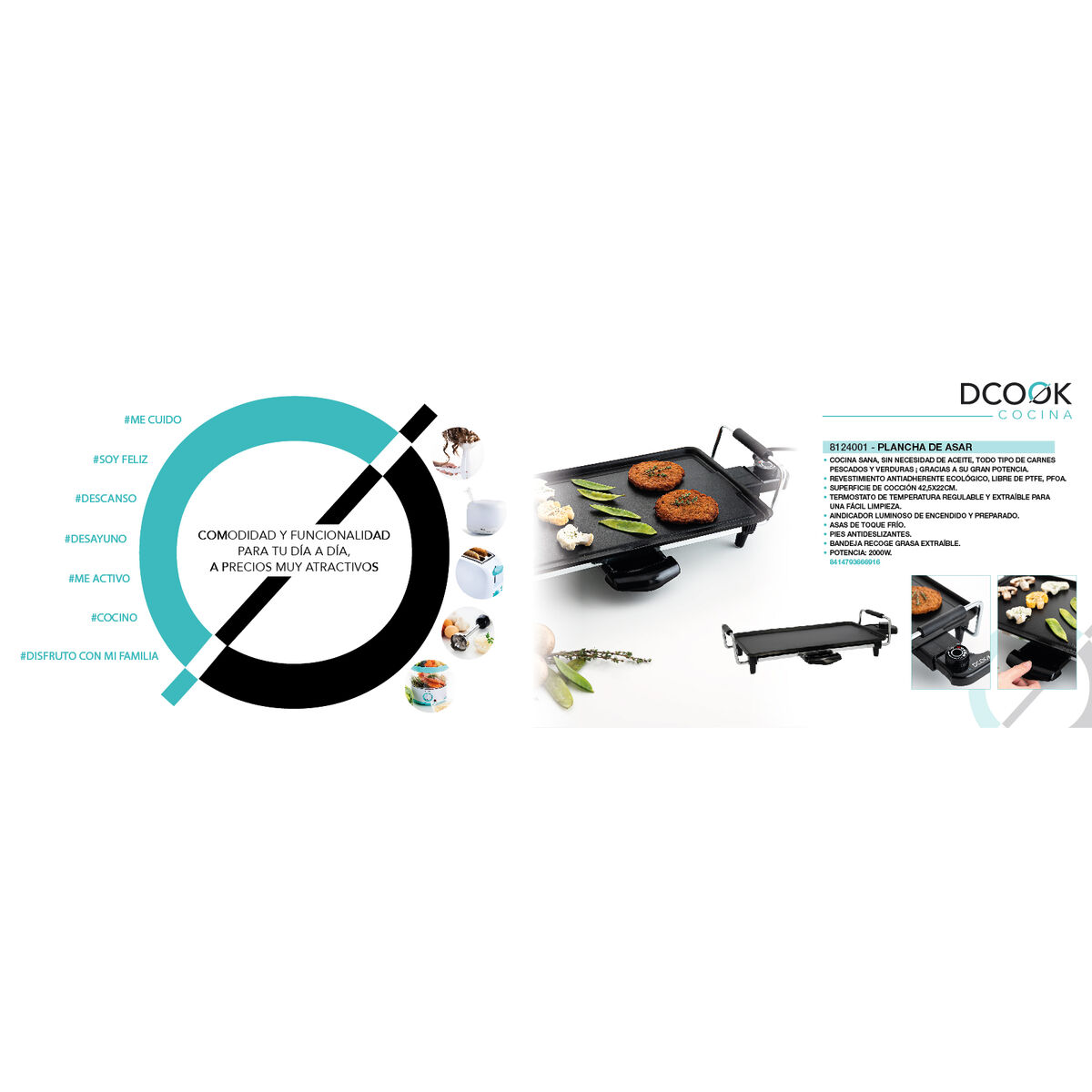 Plancha de Asar Dcook Gallery Negro 2000 W 4 Unidades