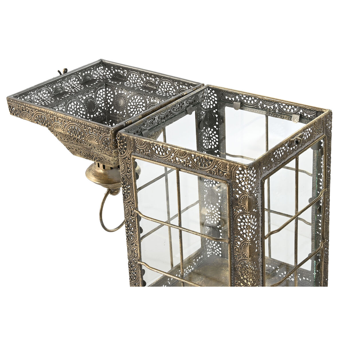 Set de faroles Home ESPRIT Dorado Metal Cristal Árabe 26 x 26 x 53 cm (2 Piezas)