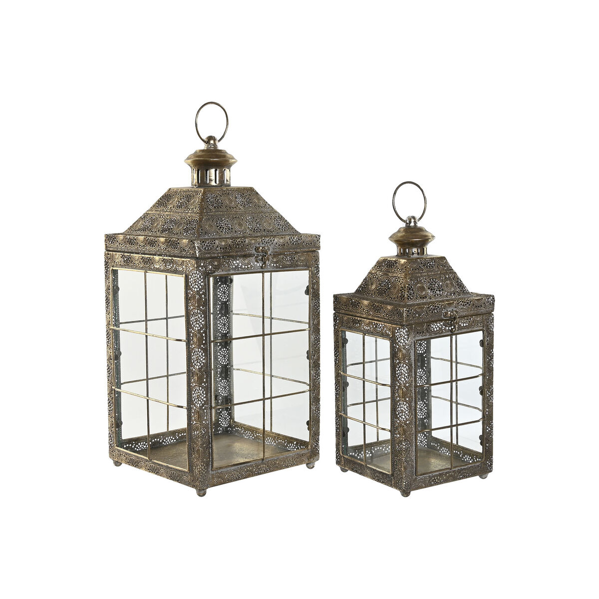 Set de faroles Home ESPRIT Dorado Metal Cristal Árabe 26 x 26 x 53 cm (2 Piezas)