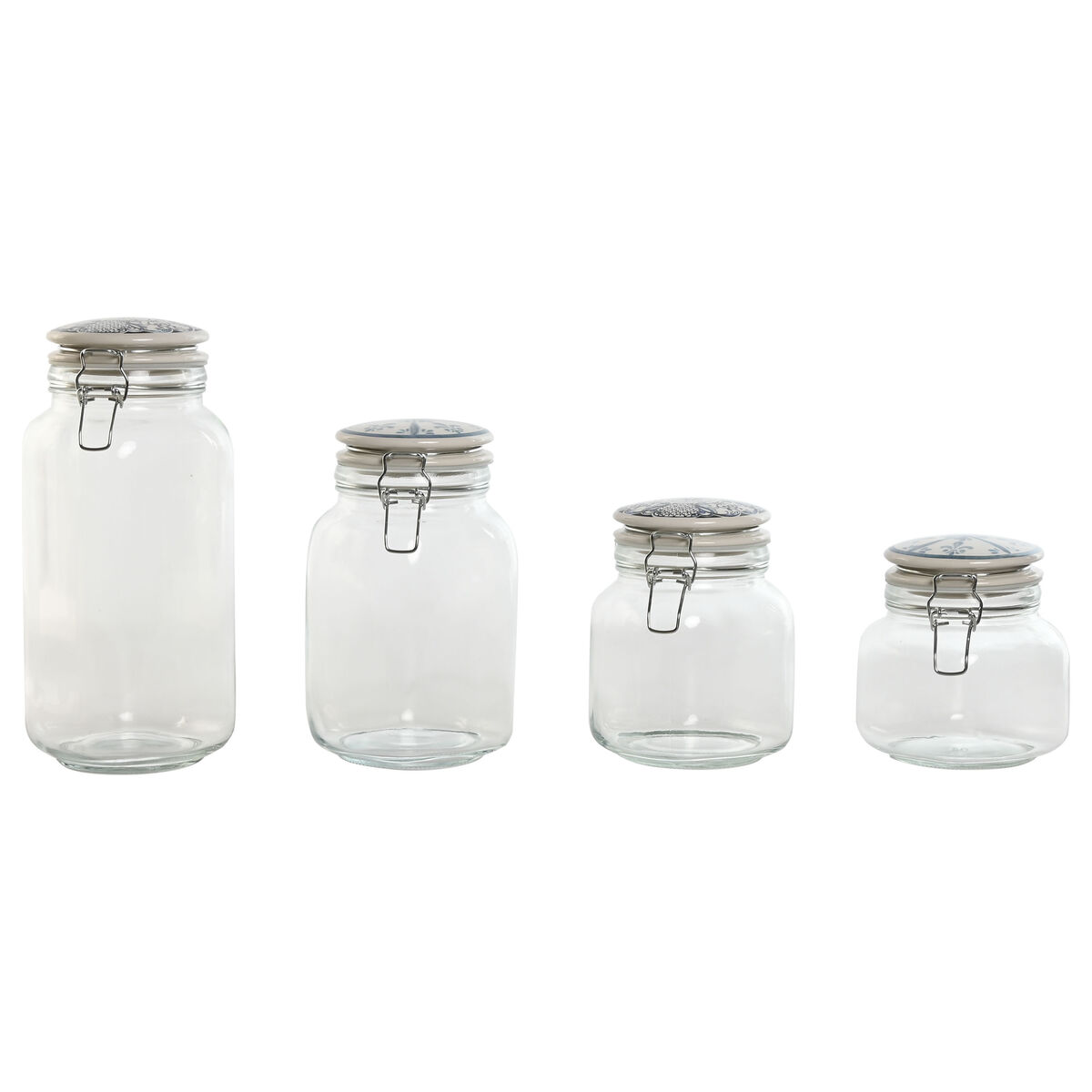 Set de 4 Botes Home ESPRIT Azul Blanco Metal Silicona Cristal Gres 800 ml 1 L 1,5 L 2,2 L 4 Piezas