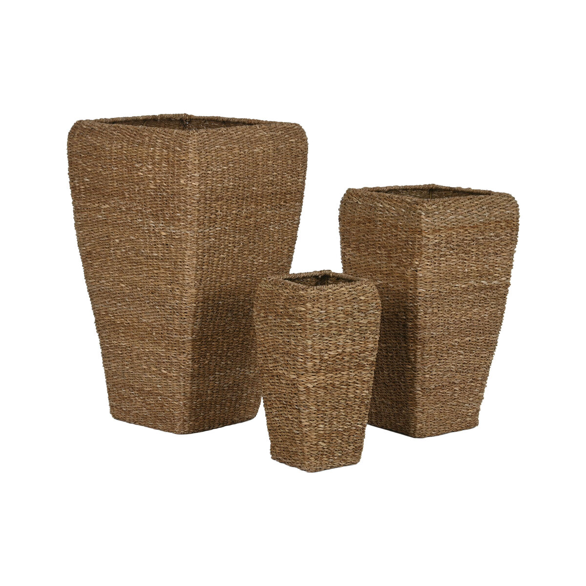 Set de Maceteros Home ESPRIT Natural Metal Fibra natural 40 x 40 x 70 cm (3 Piezas)