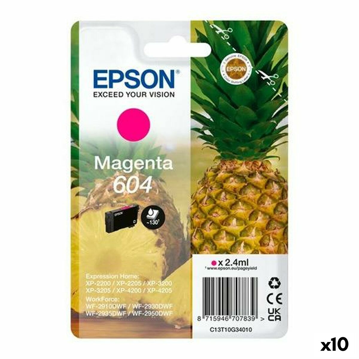 Cartucho de Tinta Original Epson XP-2200 WF-2910DWF Negro Magenta (10 Unidades)