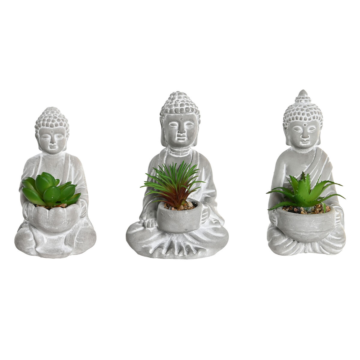 Planta Decorativa Home ESPRIT Polietileno Cemento Buda Oriental 10,5 x 8 x 16 cm (3 Unidades)