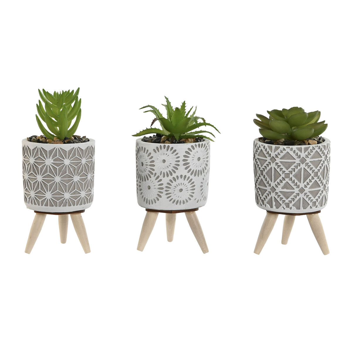Planta Decorativa Home ESPRIT Polietileno Cemento 6,5 x 6,5 x 11 cm (3 Unidades)
