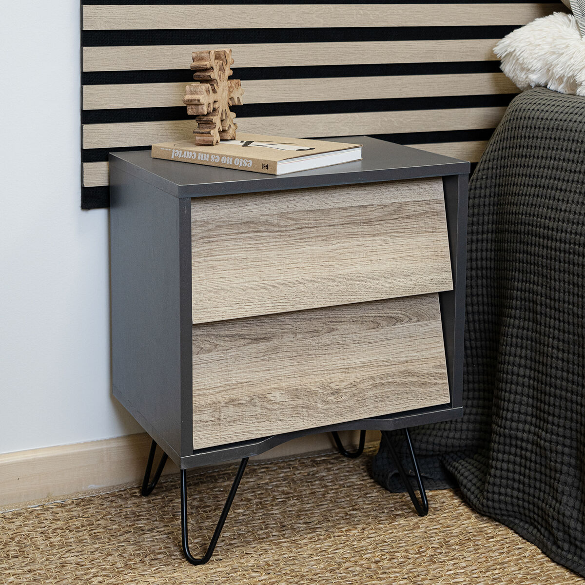 Mesita de Noche Vinthera Moa Marrón Gris 40 x 49,5 x 30 cm