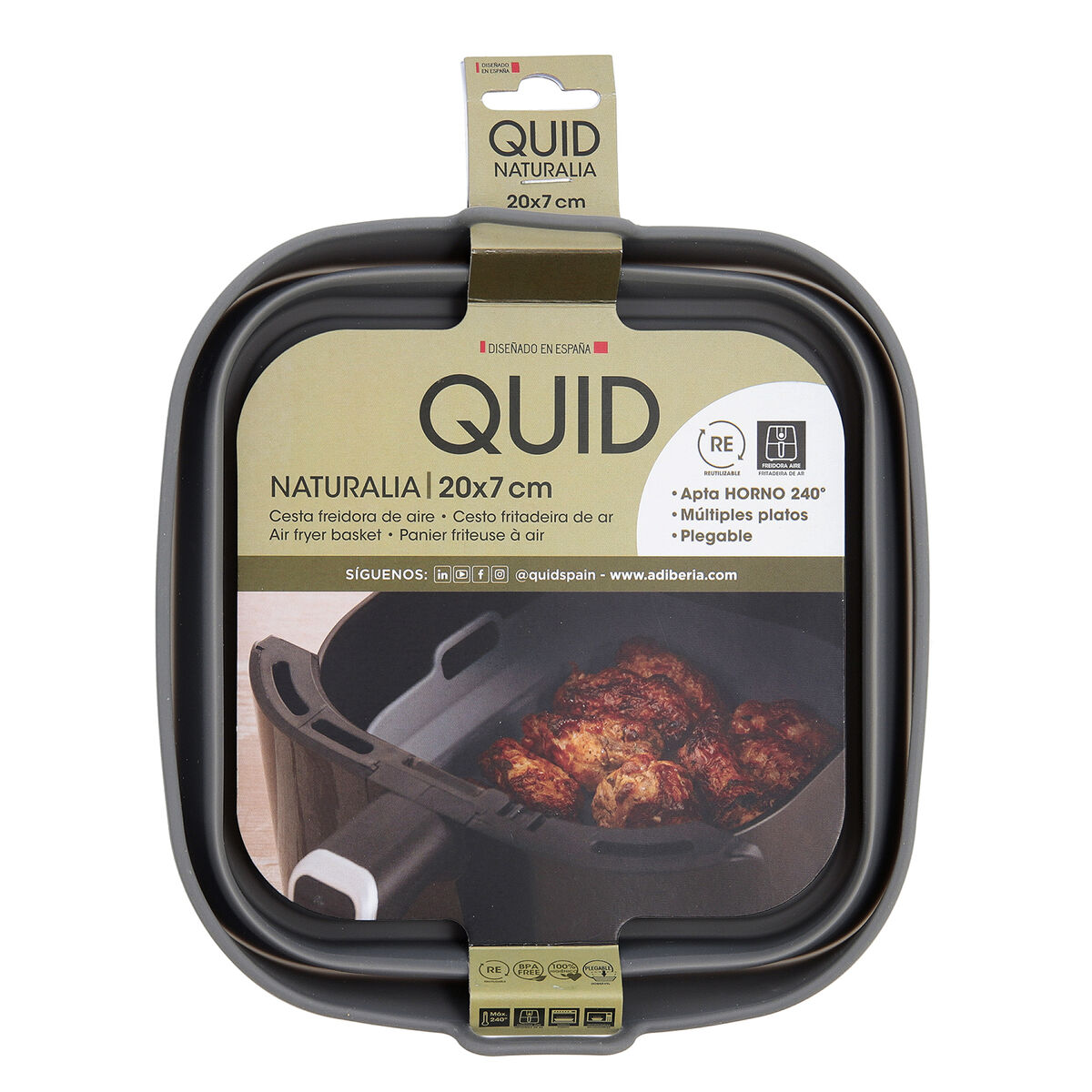 Cesta de Silicona Plegable para Freidora de Aire Quid Naturalia 20 x 20 x 8 cm (12 Unidades)