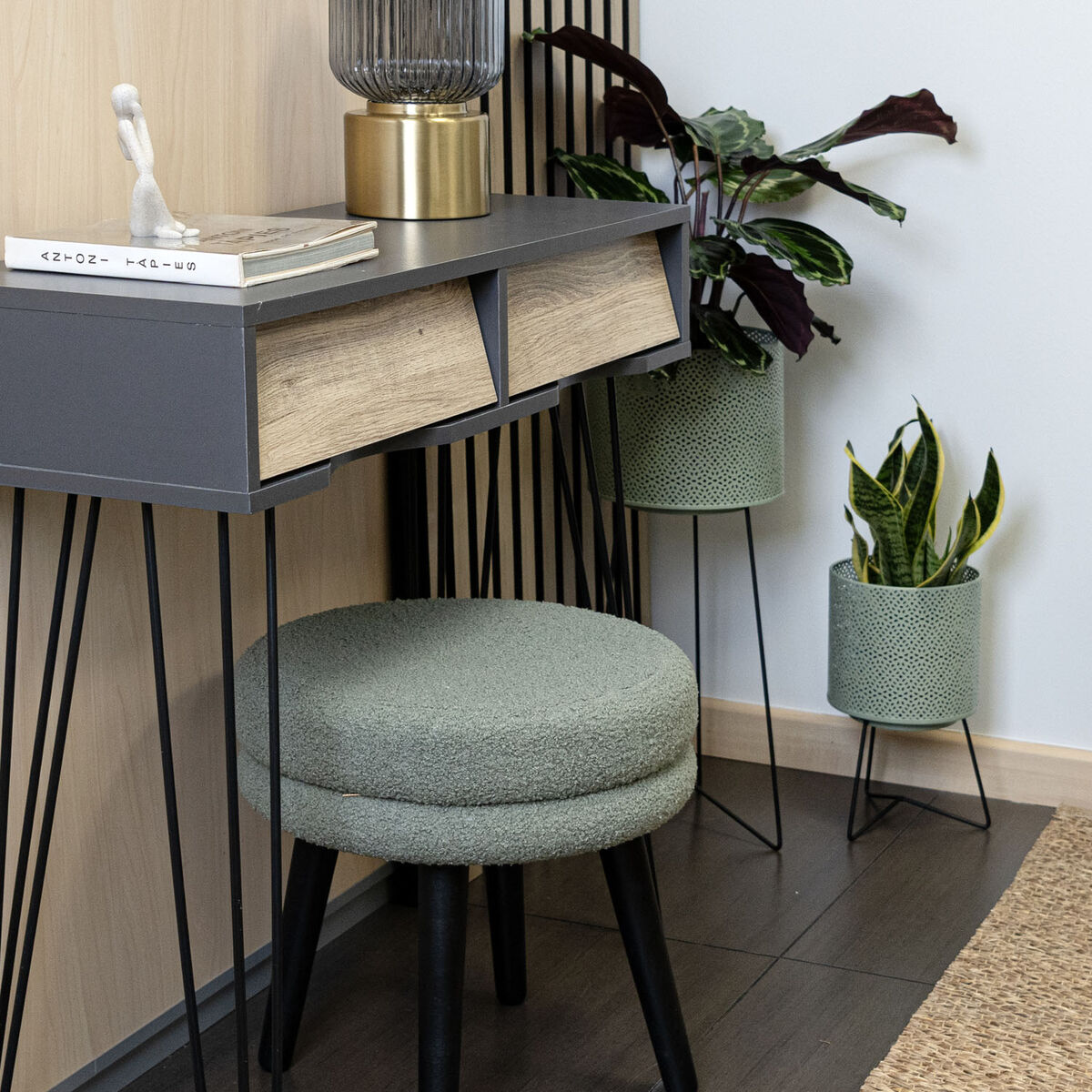 Macetero con soporte Vinthera Moa Verde Metal 22 x 22 x 58 cm (4 Unidades)