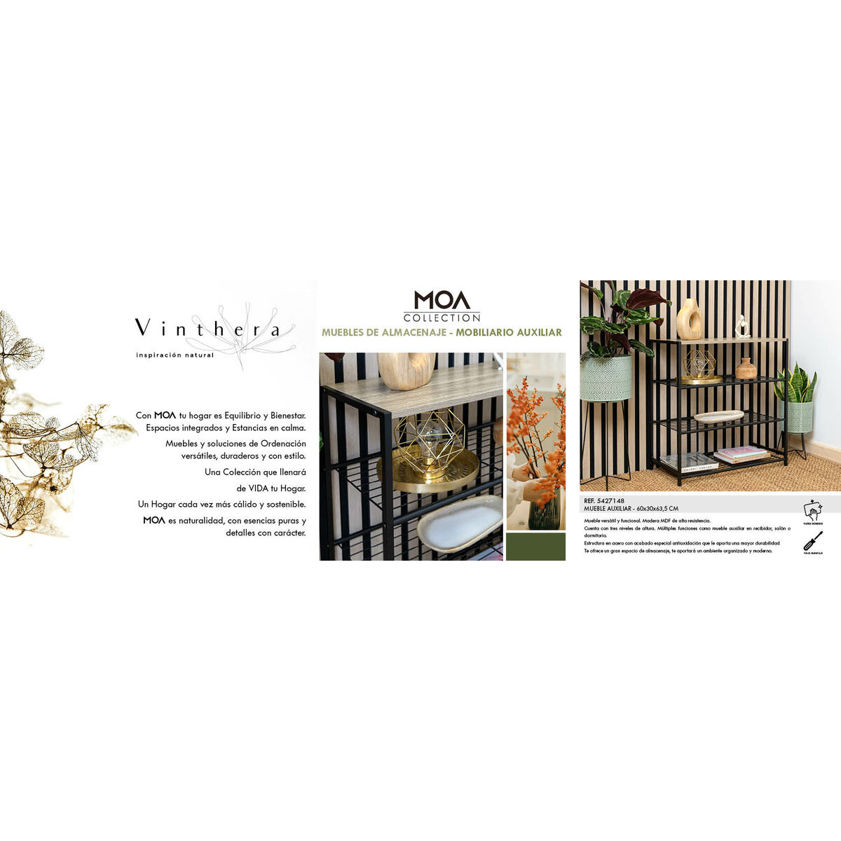 Estantería Vinthera Moa Metal Madera MDF 60 x 30 x 63,5 cm (3 Unidades)