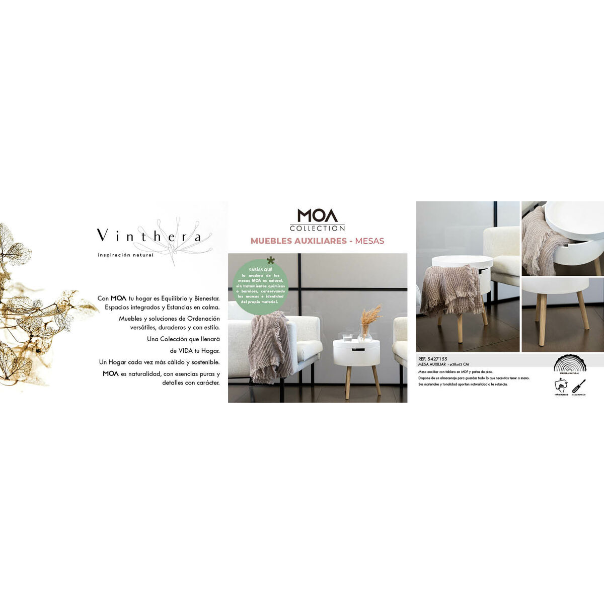 Mesa auxiliar Vinthera Moa Blanco Beige 38 x 43 cm (4 Unidades)