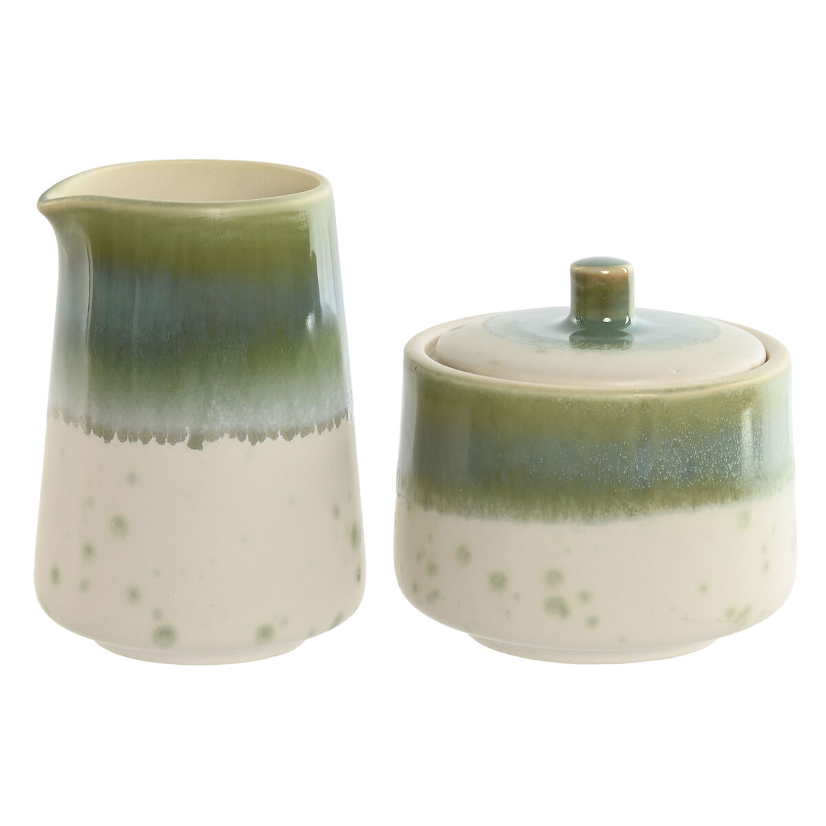 Lechera y azucarero Home ESPRIT Blanco Verde Porcelana 250 ml 9 X 9 X 8,4 cm 2 Piezas