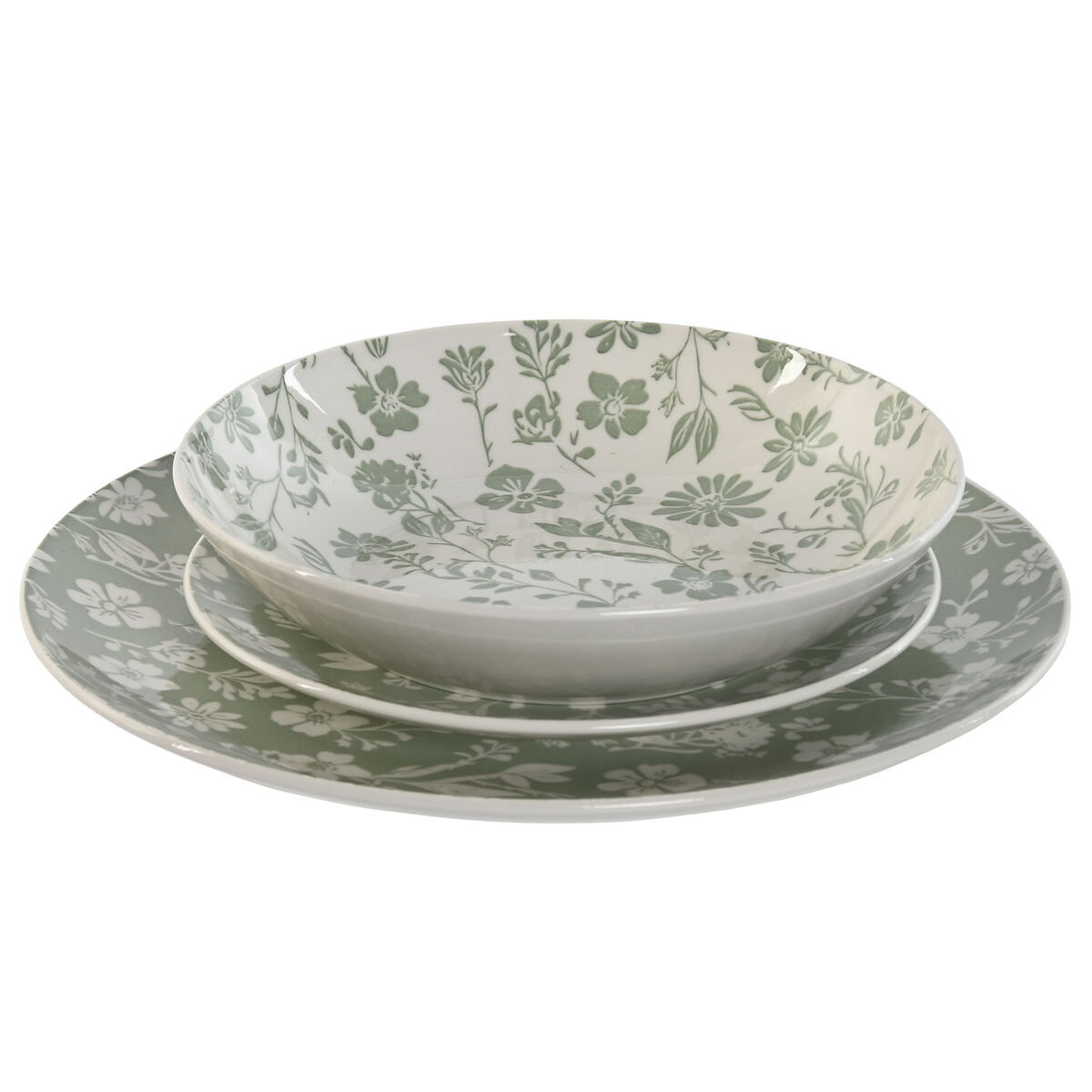 Set de Vajilla Home ESPRIT Blanco Verde Porcelana Floral 27 x 27 x 2 cm 18 Piezas