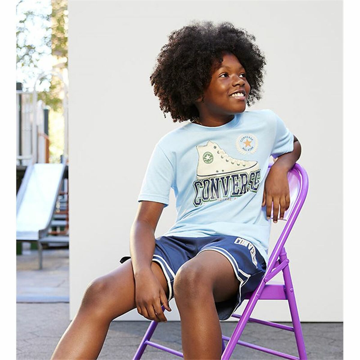 Camiseta de Manga Corta Infantil Converse Script Sneaker Gfx Azul cielo