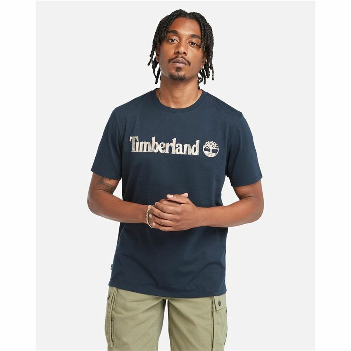 Camiseta de Manga Corta Hombre Timberland Kennebec River Camo Linear Logo Azul