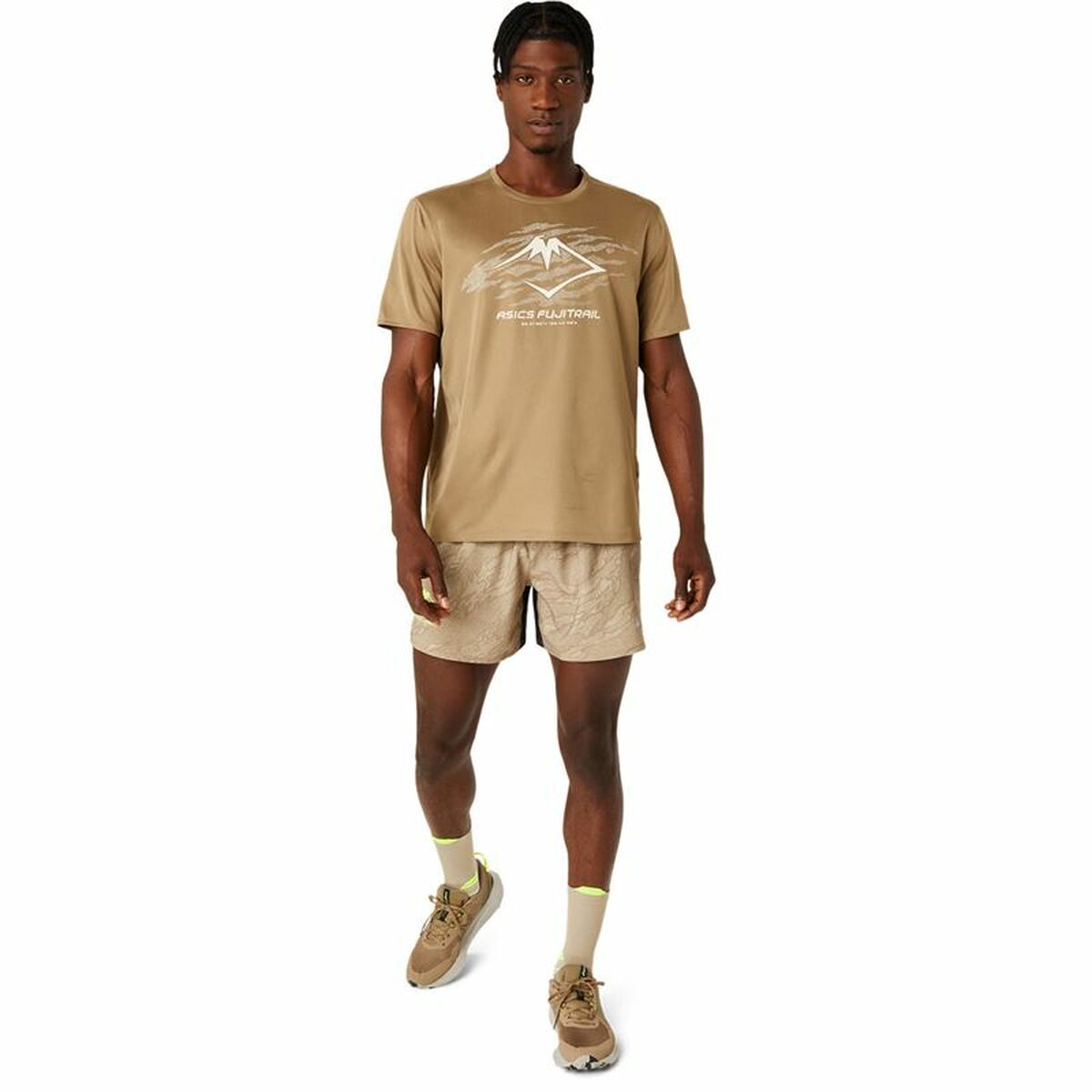 Camiseta de Manga Corta Hombre Asics Fujitrail Logo Ss Top Marrón Beige
