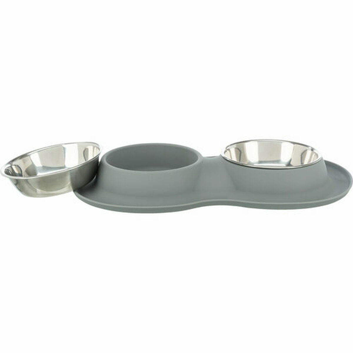 Comedero para Perro Trixie Gris Acero Inoxidable Ø 16 cm Doble 2 × 0,4 L 40 × 5 × 23 cm (2 Unidades)