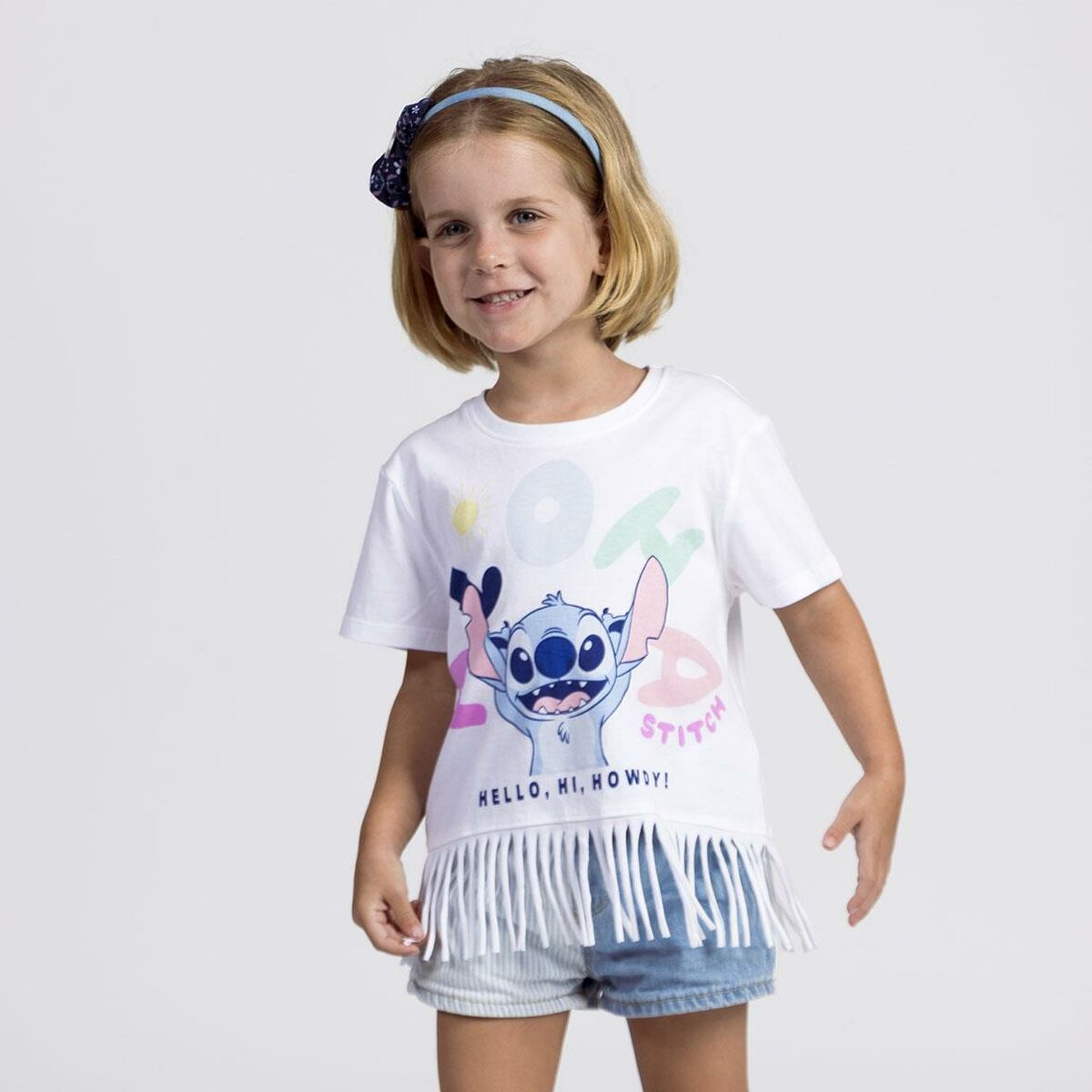 Camiseta de Manga Corta Infantil Stitch Blanco