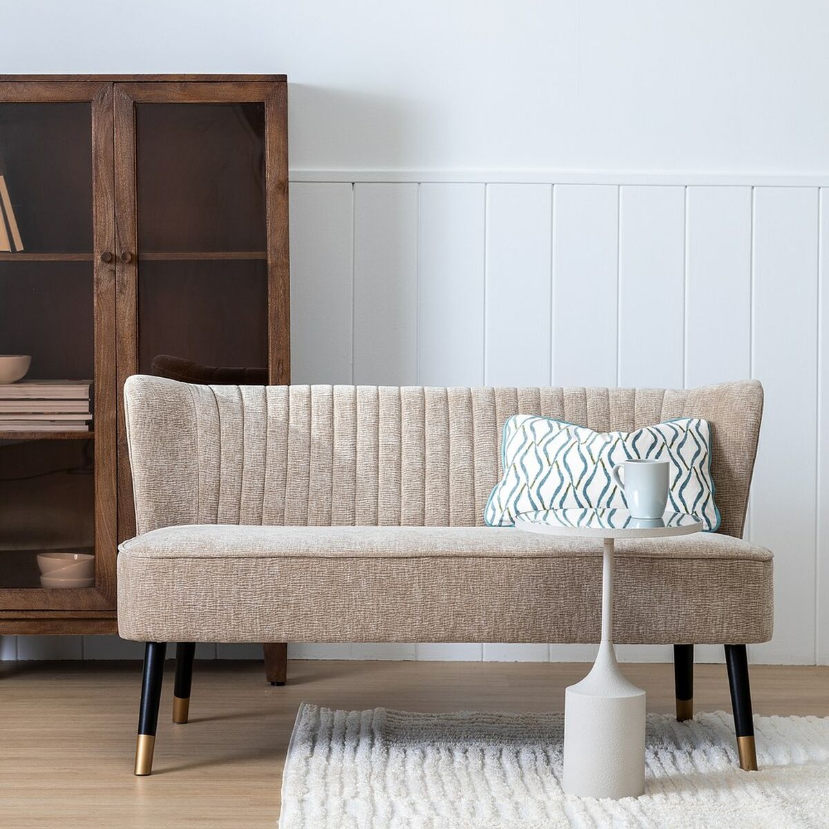 Sofá Negro Beige Dorado 134 x 74 x 70 cm