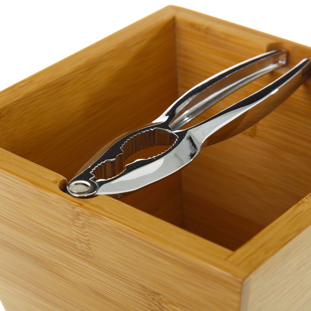 Cascanueces Plateado Natural Metal Bambú 16 x 16 x 11 cm