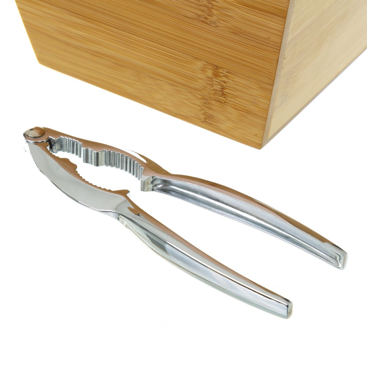 Cascanueces Plateado Natural Metal Bambú 16 x 16 x 11 cm