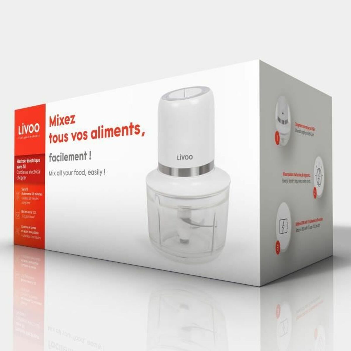 Picadora Livoo Chopper Blanco Acero 200 W 1,2 L