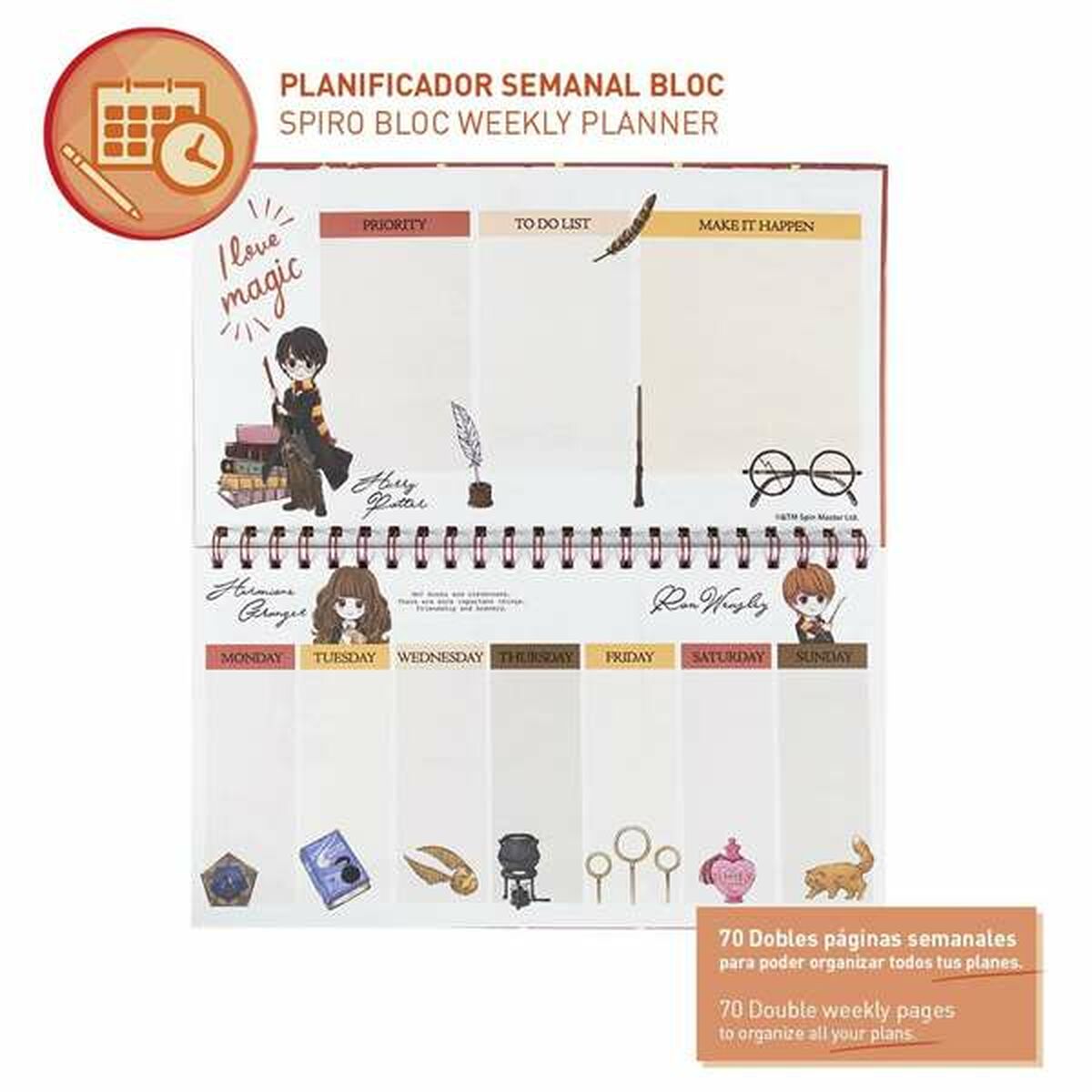 Planificador Semanal Harry Potter Azul Rojo A4