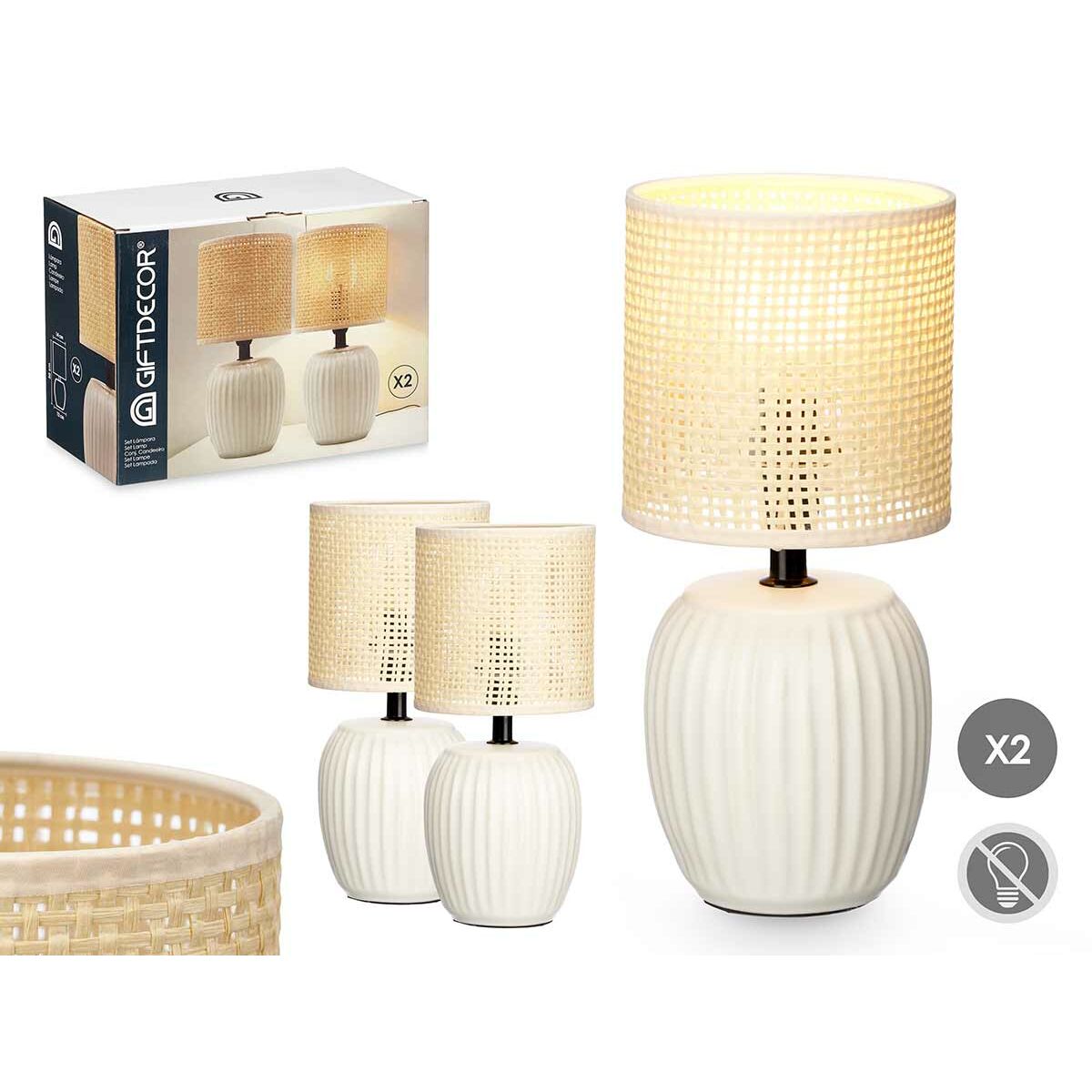 Lámpara de mesa Gift Decor Blanco 60 W 2 Unidades