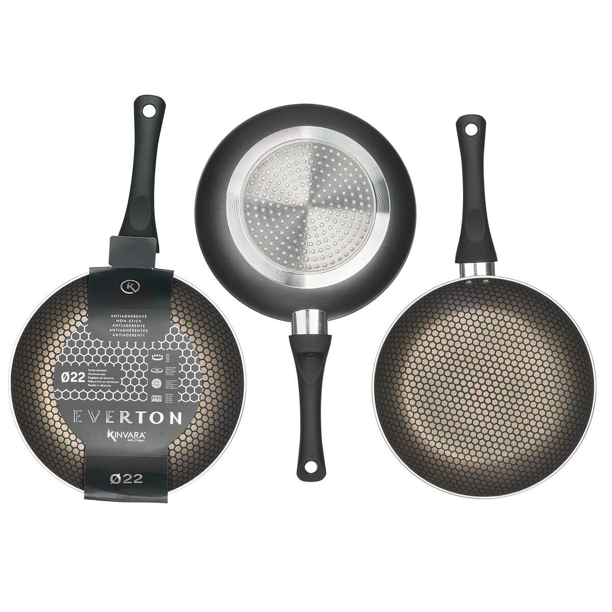 Sartén Antiadherente Kinvara Negro Aluminio Baquelita Inducción 22 cm