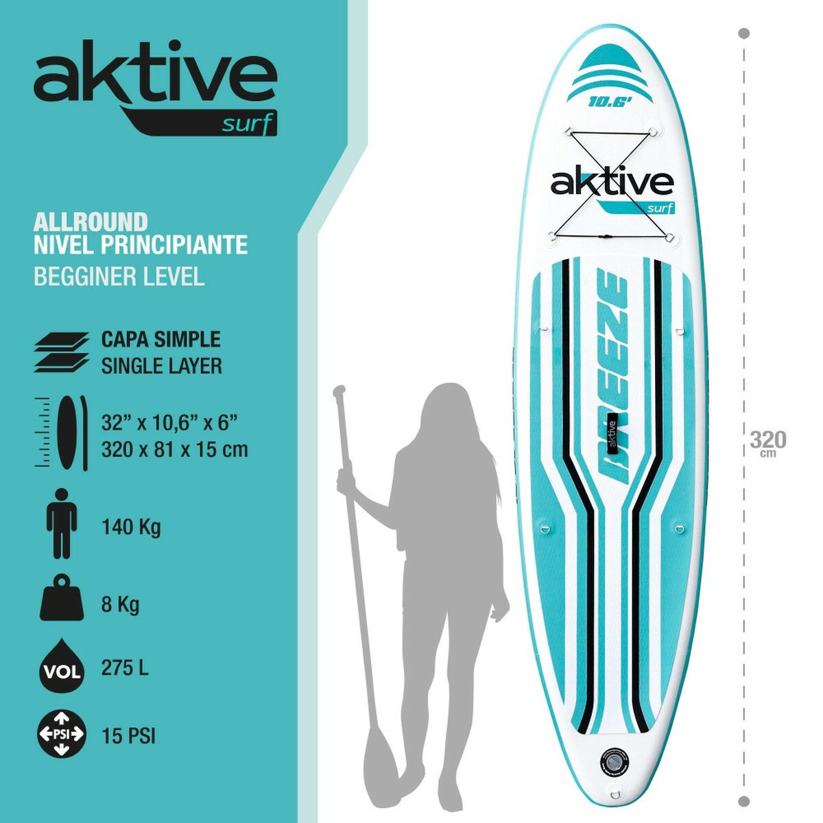 Tabla de Paddle Surf Hinchable con Accesorios Aktive Azul