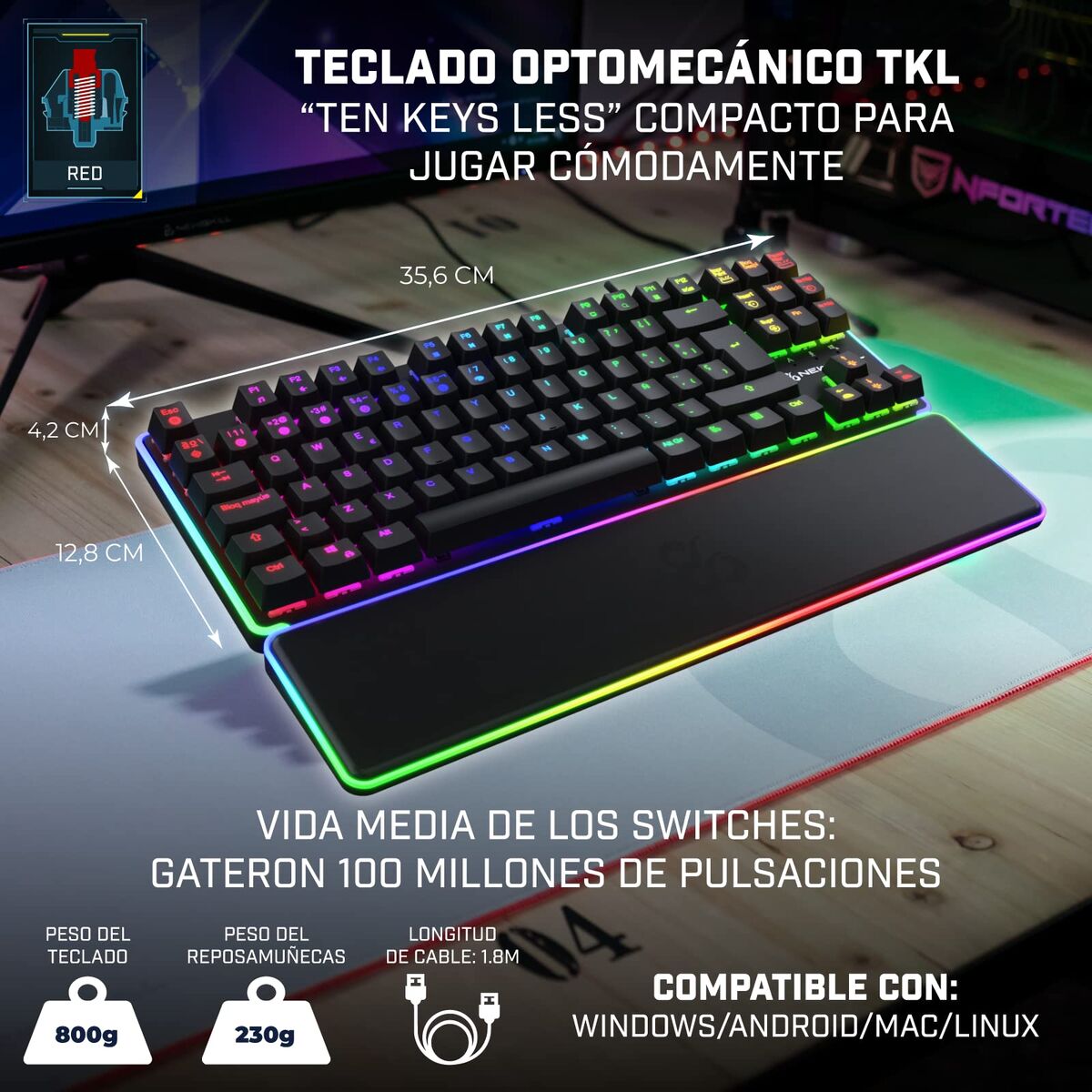 Teclado Newskill NS-KB-GUNGNYR-GAT-RE Blanco Qwerty Español QWERTY