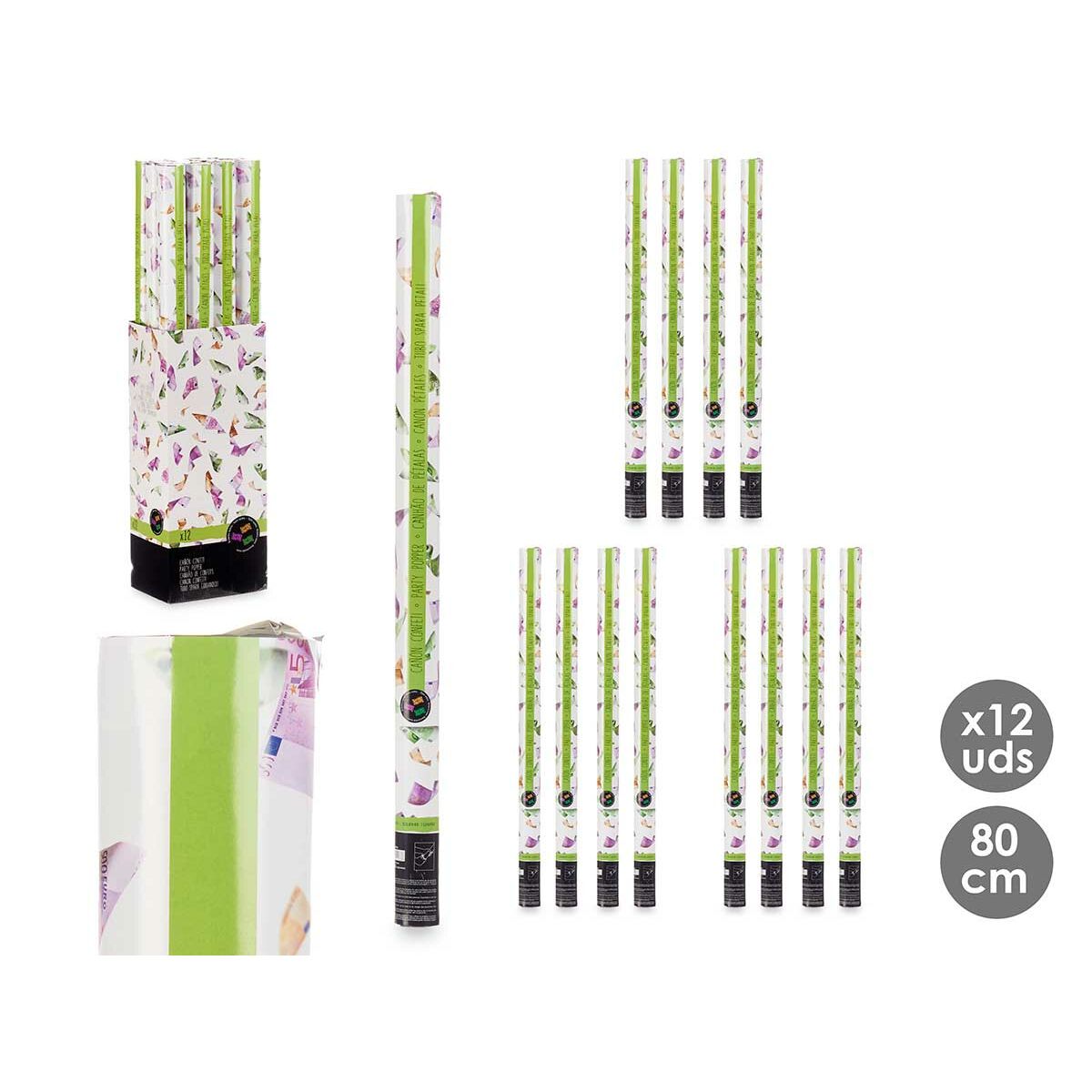 Cañón de confeti Multicolor Papel Cartón 5 x 78,5 x 5 cm (12 Unidades)