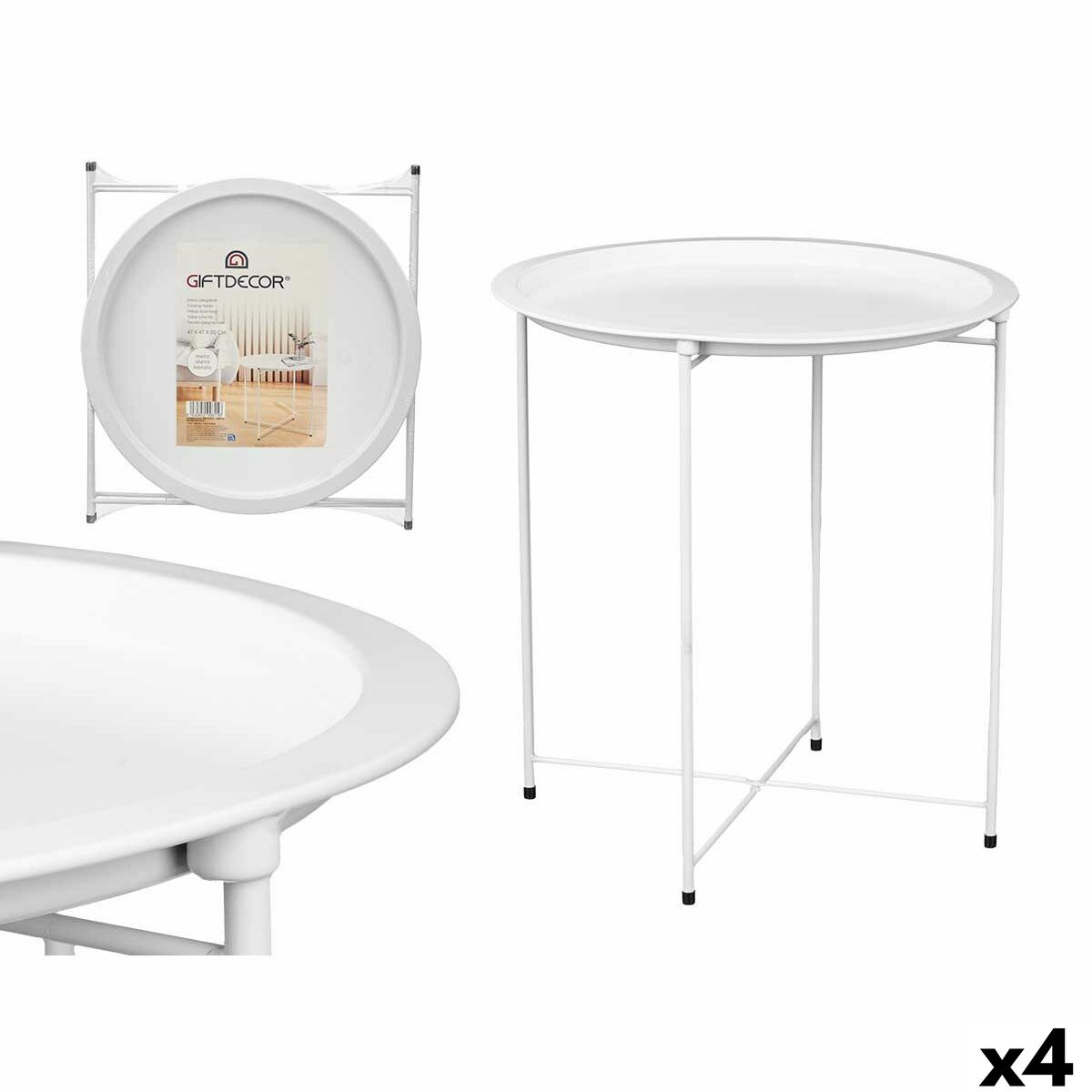 Mesa Auxiliar Plegable Gift Decor Blanco 46,8 x 50,2 x 46,8 cm (4 Unidades)
