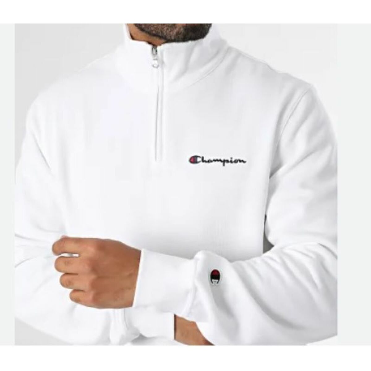 Sudadera sin Capucha Hombre Champion HALF ZIP SWEATSHIRT 220263 WHT Blanco