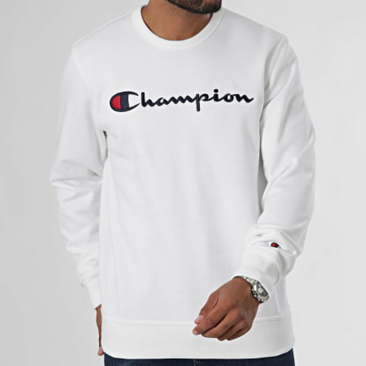 Sudadera sin Capucha Hombre Champion CREWNECK SWATSHIRT 220254 WHT Blanco